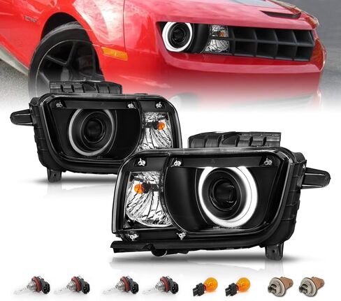 AmeriLite for 2010-2013 Chevy Camaro 2Dr Halogen Type Black Xtreme LED Tube Bar مع زوج المصابيح الأمامية لجهاز العرض - جانب الركاب والسائق in Kuwait