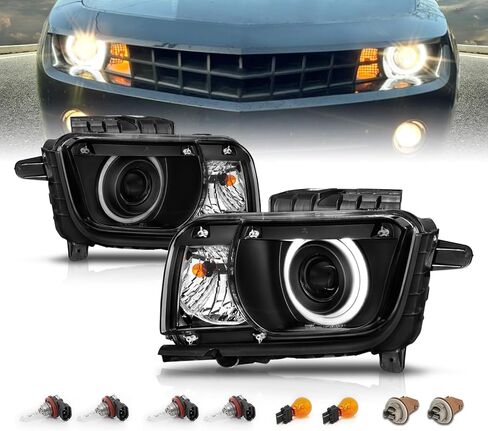 AmeriLite for 2010-2013 Chevy Camaro 2Dr Halogen Type Black Xtreme LED Tube Bar مع زوج المصابيح الأمامية لجهاز العرض - جانب الركاب والسائق in Kuwait