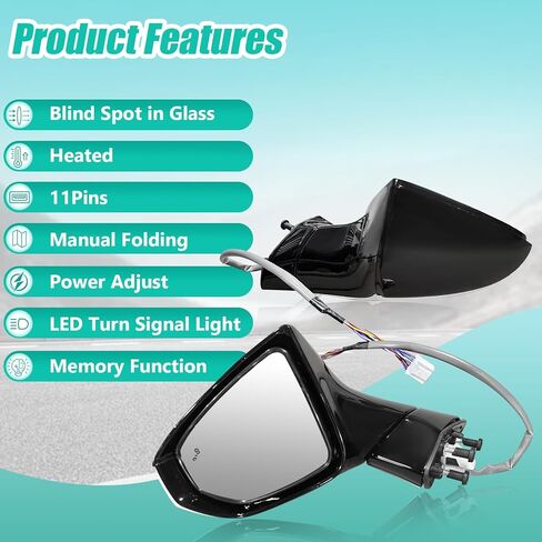 11Pins White Mirror Left Driver Side Heated Compatible with Lexus ES300h and ES350 2019-2022 Mirror with Blind Spot Memory Function LED Turn Signal Light Power Adjustable Manual Folding in Saudi Arabia