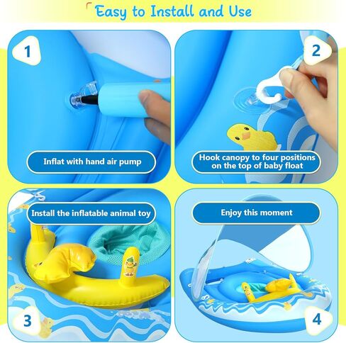 Baby Pool Float with Canopy UPF50+, Blue Inflatable Infant Pool Float with Extra Wide Double Air Chambers, Duck Toy, Adjustable Safety Seat Toddler Swim Float for Boys Girls 6-36 Months in Saudi Arabia