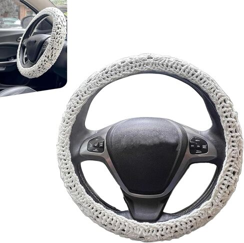 Hand Crochet Car Steering Wheel Cover, 14-15 inch Elastic Non-Slip Steer Wheels Protection Wrap, Cute Boho Car Steering Wheel Cover Decor, Universal for Most Cars (Pink) in Saudi Arabia