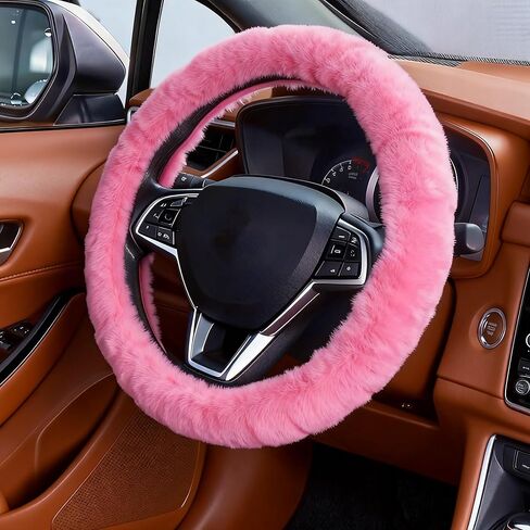 Fluffy Warm Steering Wheel Cover – Universal Fit for 14-15 Inch Wheels, Odorless, Unisex Car Interior Accessory (Pink) in Saudi Arabia