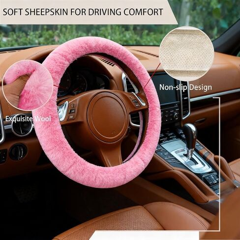 Fluffy Warm Steering Wheel Cover – Universal Fit for 14-15 Inch Wheels, Odorless, Unisex Car Interior Accessory (Pink) in Saudi Arabia