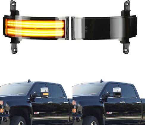 ROCCS LED الوامض العنبر الجانب مرآة علامة بدوره إشارات سحب مرآة DRL أضواء البضائع وقوف السيارات ل2014-2019 تشيفي سيلفرادو جي إم سي سييرا 1500 2500HD 3500HD، عدسة مدخنة in Kuwait