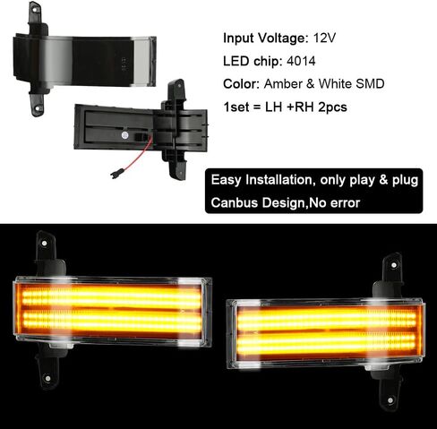 ROCCS LED الوامض العنبر الجانب مرآة علامة بدوره إشارات سحب مرآة DRL أضواء البضائع وقوف السيارات ل2014-2019 تشيفي سيلفرادو جي إم سي سييرا 1500 2500HD 3500HD، عدسة مدخنة in Kuwait