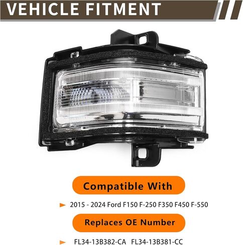 باب سحب مرآة بدوره إشارة ضوء مصباح مؤشر لفورد F-150 F-250 F-350 F-450 F-550 2015-2024 الركاب الجانب الباب سحب مرآة أضواء مؤشر مصباح LED الجانب in Kuwait
