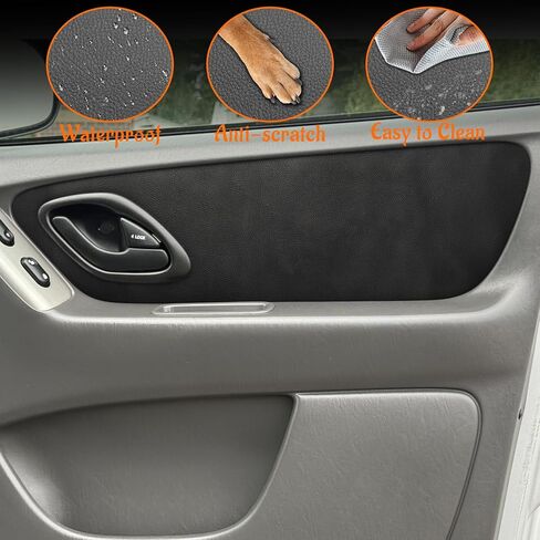 غطاء ألواح الأبواب الأمامية الجلدية متوافق مع Ford Escape 2001-2007، مسند ذراع باب السيارة يستبدل تنجيد الجلد بأداة التثبيت، الجانب الأيسر والأيمن، مضاد للخدش، أسود (قطعتان) in Kuwait