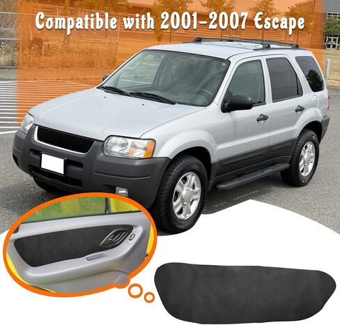 غطاء ألواح الأبواب الأمامية الجلدية متوافق مع Ford Escape 2001-2007، مسند ذراع باب السيارة يستبدل تنجيد الجلد بأداة التثبيت، الجانب الأيسر والأيمن، مضاد للخدش، أسود (قطعتان) in Kuwait