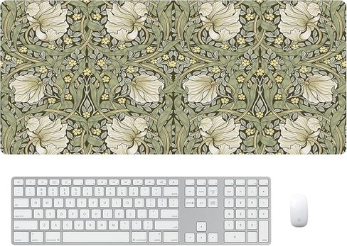 William Morris Floral Mouse Pad,Vintage Floral Computer Desk Mat,XL Gaming Mousepad 31.5x15.7in,Desk Mat for Desktop with Non-Slip Rubber Base,Sage Green/Yellow Keyboard Mat for Office Table Decor in Saudi Arabia
