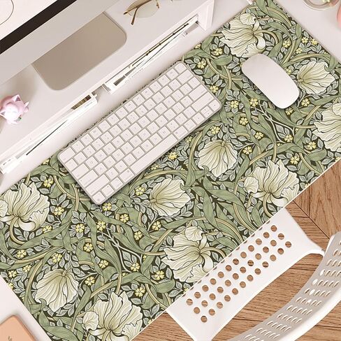 William Morris Floral Mouse Pad,Vintage Floral Computer Desk Mat,XL Gaming Mousepad 31.5x15.7in,Desk Mat for Desktop with Non-Slip Rubber Base,Sage Green/Yellow Keyboard Mat for Office Table Decor in Saudi Arabia