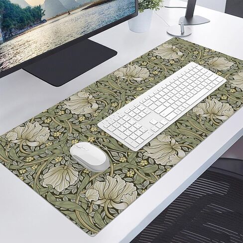 William Morris Floral Mouse Pad,Vintage Floral Computer Desk Mat,XL Gaming Mousepad 31.5x15.7in,Desk Mat for Desktop with Non-Slip Rubber Base,Sage Green/Yellow Keyboard Mat for Office Table Decor in Saudi Arabia