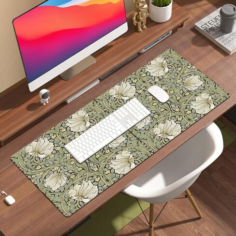 William Morris Floral Mouse Pad,Vintage Floral Computer Desk Mat,XL Gaming Mousepad 31.5x15.7in,Desk Mat for Desktop with Non-Slip Rubber Base,Sage Green/Yellow Keyboard Mat for Office Table Decor in Saudi Arabia