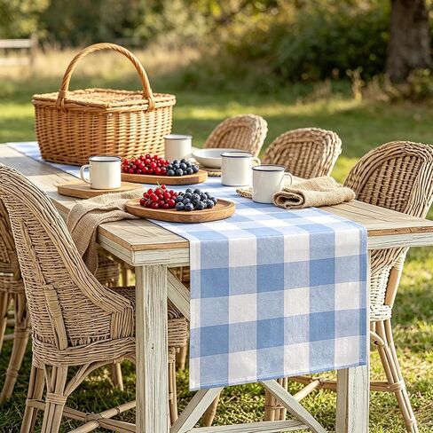 yuboo Light Blue and White Gingham Table Runner 72 inches Long, Buffalo Plaid Check Table Cloth Party Suppliers for Farmhouse Rustic Birthday Wedding Holiday Party Decoration Summer Table Decor in Kuwait