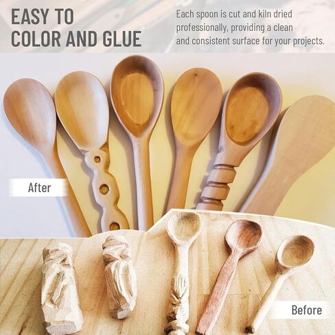 Wood Carving Spoon Blank, 4PCS Unfinished Wood Carving Spoon, Smooth BassWood Blanks for Whittling Crafts, Wooden Blocks for Kids Adults(10'' x 2'') in Saudi Arabia