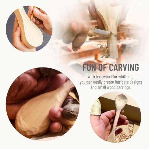 Wood Carving Spoon Blank, 4PCS Unfinished Wood Carving Spoon, Smooth BassWood Blanks for Whittling Crafts, Wooden Blocks for Kids Adults(10'' x 2'') in Saudi Arabia
