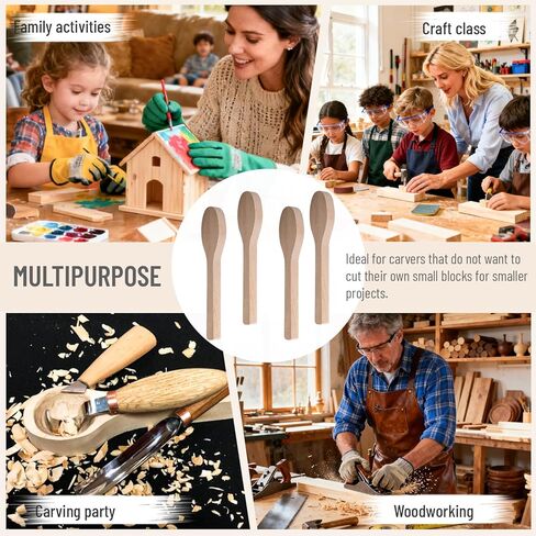 Wood Carving Spoon Blank, 4PCS Unfinished Wood Carving Spoon, Smooth BassWood Blanks for Whittling Crafts, Wooden Blocks for Kids Adults(10'' x 2'') in Saudi Arabia