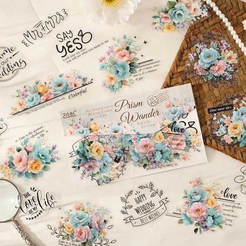 90-Piece Floral Quote PET Stickers for Journaling & Scrapbooking,Transparent Flower Stickers with Words, Aesthetic Collage Supplies for Planner, Cards & Paper Crafts in Saudi Arabia