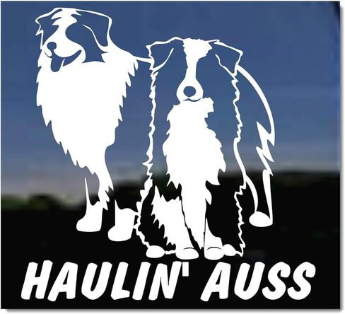 Haulin' Auss | Australian Shepherds Vinyl Decal by NickerStickers® in Saudi Arabia