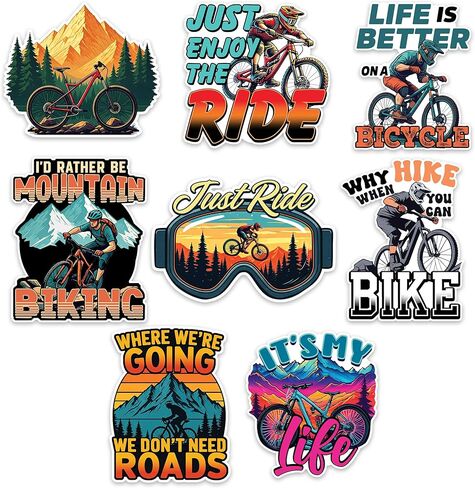 Mountain Biking Sport Sticker 8 Pcs (Large Size) Vinyl Stickers Laptop Waterproof Decal for Car Bumper Water Bottle Notebook Luggage Window Birthday Decorations - Size 4 Inches in Saudi Arabia