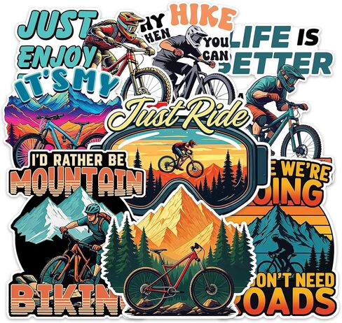 Mountain Biking Sport Sticker 8 Pcs (Large Size) Vinyl Stickers Laptop Waterproof Decal for Car Bumper Water Bottle Notebook Luggage Window Birthday Decorations - Size 4 Inches in Saudi Arabia