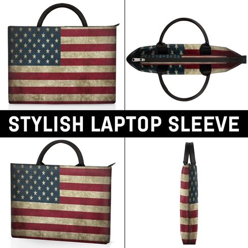 Retro American Flag Laptop Sleeve Case 13 13.3 14 Inch Laptop Bag with Handle & Pockets Durable Notebook Computer Carrying Case for Men Women Multi-Color & Size Choices in Saudi Arabia