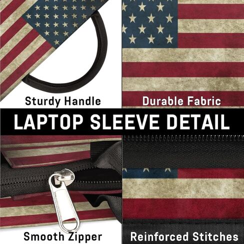 Retro American Flag Laptop Sleeve Case 13 13.3 14 Inch Laptop Bag with Handle & Pockets Durable Notebook Computer Carrying Case for Men Women Multi-Color & Size Choices in Saudi Arabia