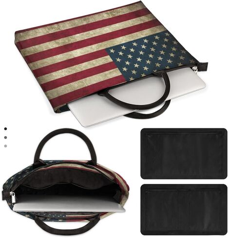 Retro American Flag Laptop Sleeve Case 13 13.3 14 Inch Laptop Bag with Handle & Pockets Durable Notebook Computer Carrying Case for Men Women Multi-Color & Size Choices in Saudi Arabia