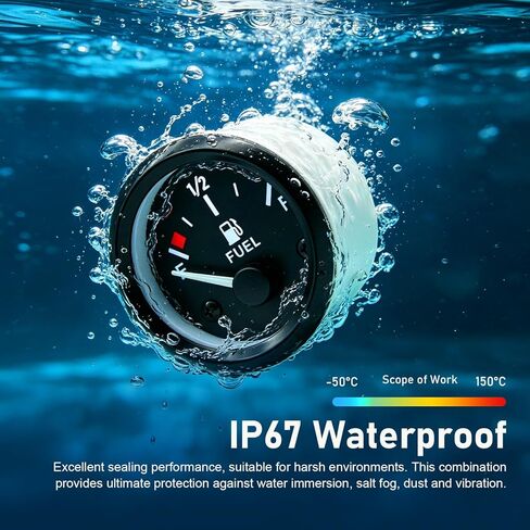 2" 52mm Fuel Level Gauge, 12V 240-33ohm Boat Fuel Gauge Gas Tank Meter with E-1/2-F Pointer Dash, Fuel Sensor with Nut and Bracket, Fit for Car RV Yacht Marine Motorcycle (Black) in Saudi Arabia