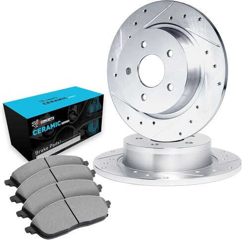R1 Concepts Rear Brake Kit Fits 2011-2020 Hyundai Elantra; 2020-2024 Hyundai Venue; 2020-2025 Kia Soul| Ceramic Brake Pads and Drilled Slotted Brake Rotors| 10.6" Rear Rotor in Kuwait