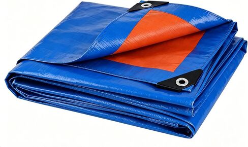 Heavy Duty Waterproof Tarp 9x12Ft, 8 Mil Thick Outdoor Tarpaulin with Reinforced Edges & Grommets - Multipurpose Protective Cover Camping Tarp, Rain Shelter, Pool Cover, Blue/Orange in Saudi Arabia