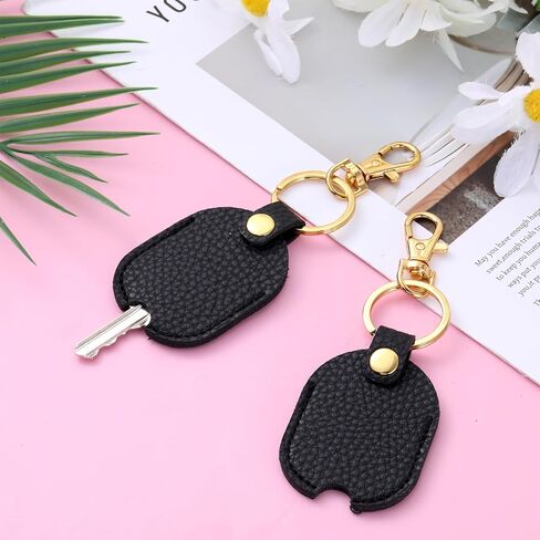 2 PCS Leather Car Key Cover, Black Leather Key Sleeve for Broken Sleeve Broken Cars Keys Loop Replacement Keyring Protector Covers Caps with Iron Keyring for Women Men in Saudi Arabia