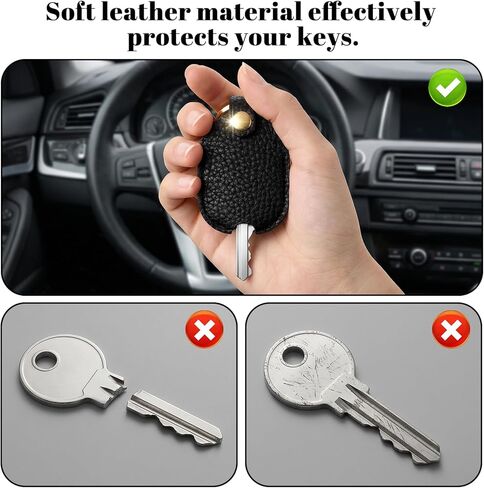 2 PCS Leather Car Key Cover, Black Leather Key Sleeve for Broken Sleeve Broken Cars Keys Loop Replacement Keyring Protector Covers Caps with Iron Keyring for Women Men in Saudi Arabia