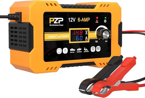 PZ.P 12V Automatic Car Battery Charger Maintainer, 0 to 6A Smart Arbitrarily Adjustable Battery Trickle Charger, Battery Desulfator with Repair, Winter Mode, Suitable for AGM GEL Deep Cycle Lawn Mower in Saudi Arabia