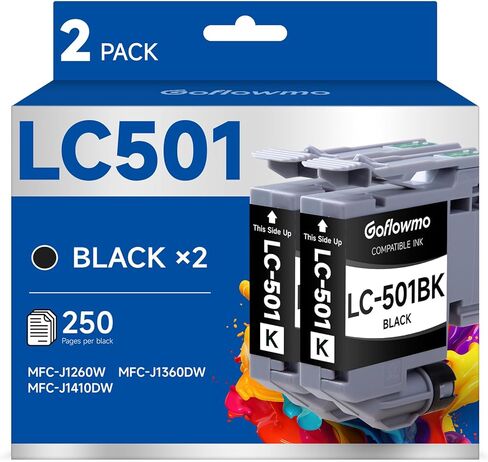 LC501 Black Ink Cartridges for Brother Printer LC 501 LC501XL 501XL Inks Cartridge Compatible for Brother MFC-J1360DW MFC-J1410DW MFC-J1260DW Series Printer (2-Pack, Black) in Saudi Arabia
