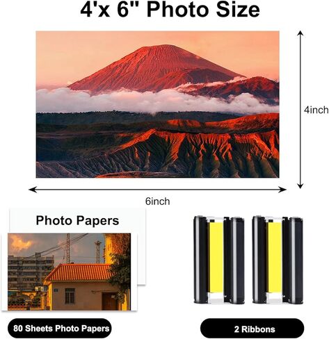 Compatible with Liene Amber M100/M200/M110/M210 4x6" Photo Printer 80 Sheets Photo Paper & 2 Ink Cartridges Refill,Only for DHP512/DHP513/DHP514/DHP515 Printer,Dye Sublimation, Water & Oxidation-Proof in Saudi Arabia