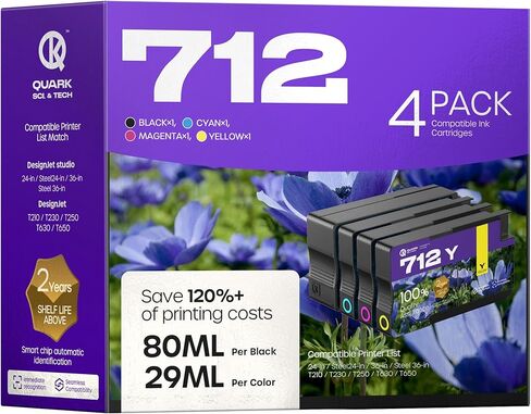 712XL 712 Ink Cartridges Compatible Replacement for HP 712 712XL 712 Ink Cartridges Combo Pack for HP DesignJet T650 T630 T230 T210 Printer (4 Pack, 80-ML Black, 29-ML Cyan/Magenta/Yellow) in Saudi Arabia