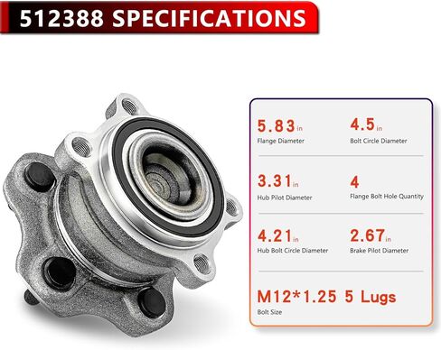 512388 (Pair) Rear Wheel Hub Bearing for Infiniti JX35 QX60 2013-2019, for Nissan Altima 07-18, for Nissan Maxima 2009-2019, for Nissan Murano 2015-2019, for Mitsubishi RVR 2011 in Saudi Arabia