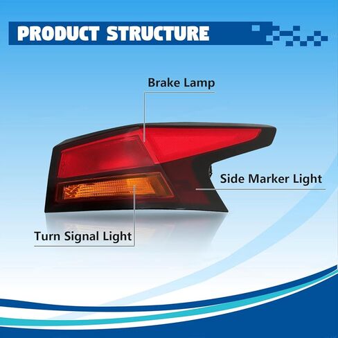 Right Outer Tail Light Assembly Compatible with 2019-2022 Nissan Altima,OE Style Halogen Taillight Brake Lamp Reverse Light Replacement Passenger Side 265506CA1B NI2805118 3151995RAC in Kuwait