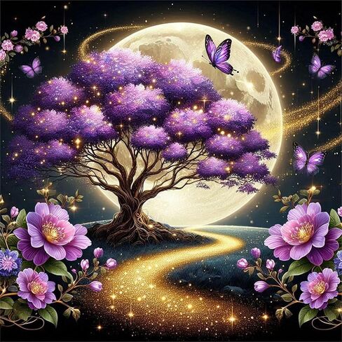 LazyFold 5D Diamond Painting Kits for Adults, Purple Tree Full Drill Diamond Painting Kits for Beginner,DIY Butterfly Round Diamond Dots for Adults Gem Art Home Wall Decor - 13.8x13.8inch in Saudi Arabia