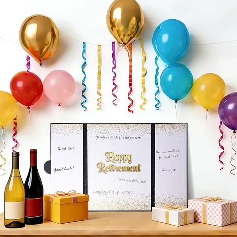 بطاقة تقاعد كبيرة للرجال والنساء، بديل لكتاب الضيوف للتقاعد من الذهب الأسود، ديكورات حفلات الوداع السعيد، هدايا تقاعد كبيرة لبطاقات التهنئة لأصدقاء زملاء العمل (أسود) in Kuwait