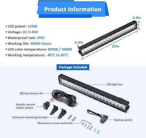 Wsays 22 بوصة 120 واط LED كهرمان/أبيض ستروب ثنائي الصفوف شريط إضاءة مستقيم مع طقم تسخير الأسلاك وأقواس تثبيت المصد الأمامي المخفية المتوافقة مع Chevy Silverado 1500 2500 3500 HD 2007-2013 in Kuwait