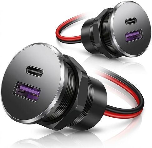 All-Aluminum 12V/24V RV USB Outlet, 36W PD3.0 Type C+18W QC3.0 Fast Charging Socket, Vadaxx Recessed Mount Dual Charging Ports Car Charger Cigarette Lighter Replacement for Panel Wall Camper Boat Van in Saudi Arabia