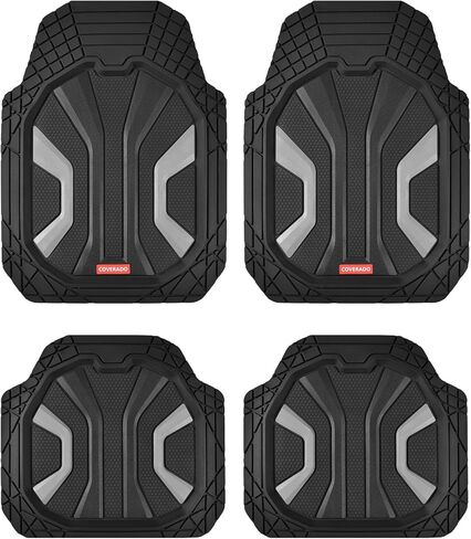 Coverado 59007 Car Mats Full Set, All Weather Car Floor Mats for Cars, Waterproof Automotive Floor Mats with Anti-Slip Backing, Universal Trim to Fit Car Mat for Cars SUV Truck Vans (4Pcs, Black&Gray) in Saudi Arabia