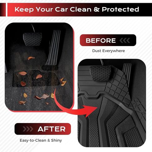 Coverado 59007 Car Mats Full Set, All Weather Car Floor Mats for Cars, Waterproof Automotive Floor Mats with Anti-Slip Backing, Universal Trim to Fit Car Mat for Cars SUV Truck Vans (4Pcs, Black&Gray) in Saudi Arabia