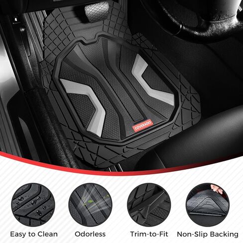 Coverado 59007 Car Mats Full Set, All Weather Car Floor Mats for Cars, Waterproof Automotive Floor Mats with Anti-Slip Backing, Universal Trim to Fit Car Mat for Cars SUV Truck Vans (4Pcs, Black&Gray) in Saudi Arabia