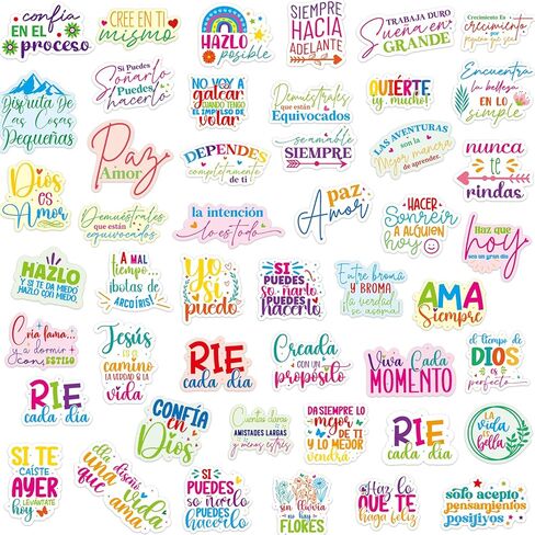 Ceiba Tree 300Pcs Spanish Inspirational Stickers Vinyl Motivational Affirmation Positive Quotes Stickers for Teachers Adults Waterproof Decals for Water Bottle Laptop Back to School Gifts in Kuwait