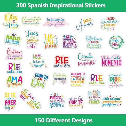 Ceiba Tree 300Pcs Spanish Inspirational Stickers Vinyl Motivational Affirmation Positive Quotes Stickers for Teachers Adults Waterproof Decals for Water Bottle Laptop Back to School Gifts in Kuwait