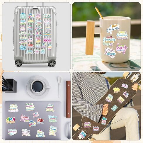 Ceiba Tree 300Pcs Spanish Inspirational Stickers Vinyl Motivational Affirmation Positive Quotes Stickers for Teachers Adults Waterproof Decals for Water Bottle Laptop Back to School Gifts in Kuwait
