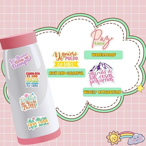 Ceiba Tree 300Pcs Spanish Inspirational Stickers Vinyl Motivational Affirmation Positive Quotes Stickers for Teachers Adults Waterproof Decals for Water Bottle Laptop Back to School Gifts in Kuwait