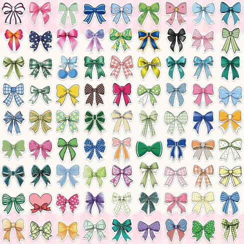 100PCS Colorful Coquette Bows Stickers,Pink Aesthetic Stickers Green Bow Tie Decals,Waterproof Vinyl Sticker for Water Bottles Laptop, Cute Bow Decals Pack for Women, Teens, Girls in Saudi Arabia